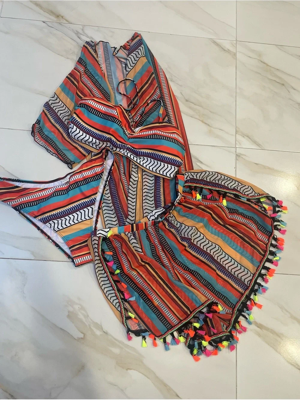 SHEIN Multicolor Striped Tassel Beach Coverup